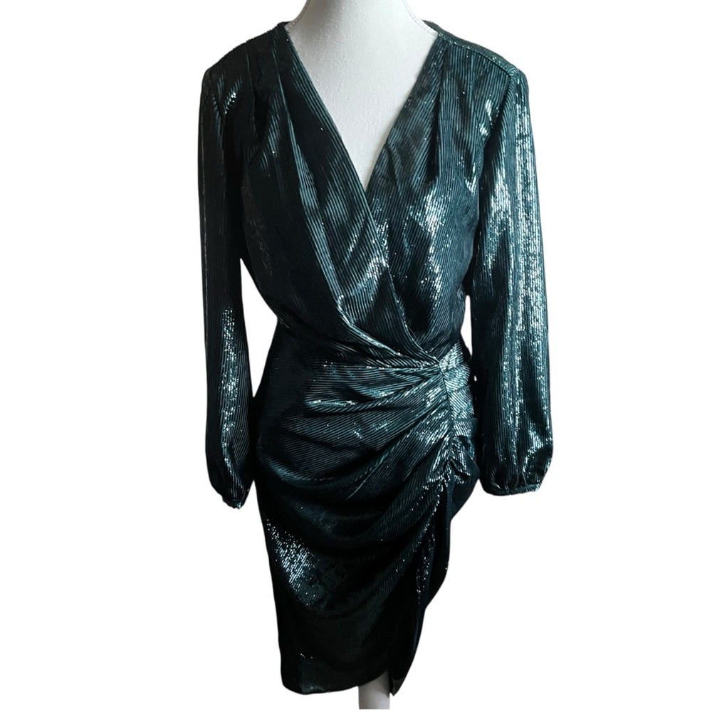 Amanda Uprichard Women's Small Long Sleeve Roma Dress in Ansella Burnout Green - Picture 3 of 11
